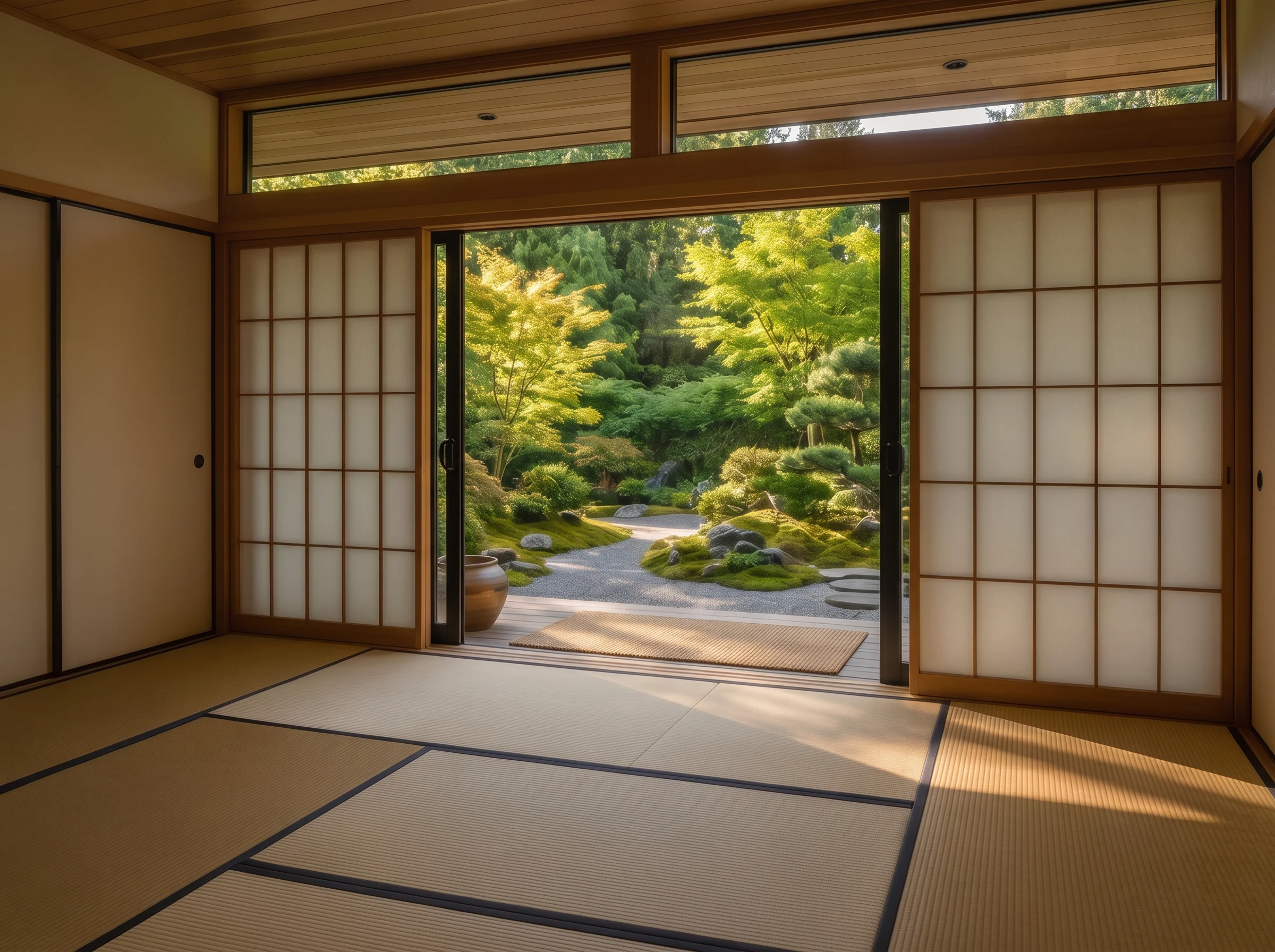 Interior Space Looking Out Through Shoji Screens to Native Landscape